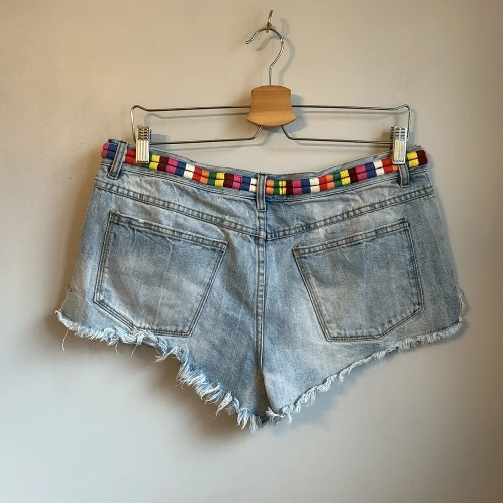 Free People Eliot Rainbow Embroidered Jean Shorts SZ 29